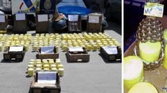 Alijo en el puerto de Algeciras en el 2015 de coca�na� oculta en pi�as frescas procedentes de Centroam�rica.Alijo de coca�na oculta en pi�as frescas, en el puerto de Algeciras en el 2015