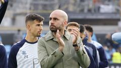 El entrenador del Celta, Claudio Gir�ldez, con gesto serio tras el partido frente al Levante.