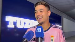 Masca, atendiendo a los medios tras el Pachuca-Real Oviedo