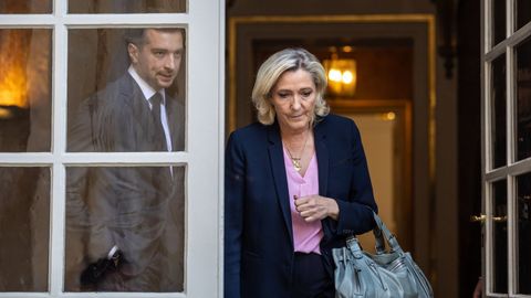 Marine Le Pen y Jordan Bardella, el pasado mes de abril en París