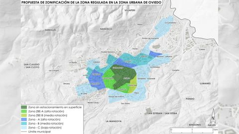 Propuesta de zonificaci�n de la zona regulada en la zona urbana de Oviedo