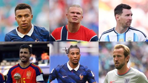 Varios futbolistas destacaron en el Mundial 2026. De izquierda a derecha y de arriba a abajo: Kylian Mbapp&eacute;, Erling Haaland, Leo Messi, Rodri, Michael Olise y Harry Kane.