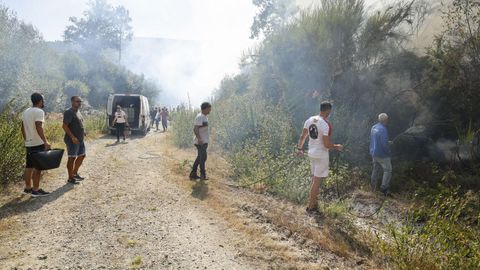 Incendio forestal en Meln, entre las aldeas de Quins y Vilaverde