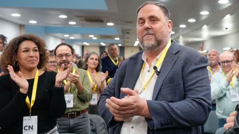 El presidente de Esquerra Republicana, Oriol Junqueras, a su llegada al primer consejo nacional desde la eleccin de la nueva direccin de ERC.