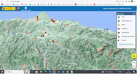 Captura de la desfavorable situaci�n de la calidad del aire, con el rojo indicando muy desfavorable