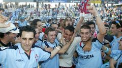 Celebraci�n del ascenso a Primera tras ganar en el campo del Lleida en junio del 2005