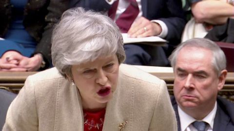 Theresa May, en un momento del debate previo a la tercera votacin del acuerdo del brexit