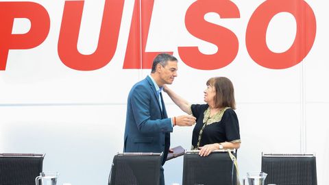 El secretario general del PSOE, Pedro S�nchez, saluda a la presidenta del mismo partido, Cristina Narbona, en la reuni�n de la ejecutiva socialista este lunes en Madrid.