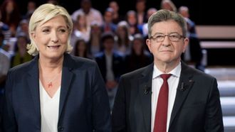 Le Pen y M�lenchon, durante un debate de la primera vuelta de las presidenciales francesas