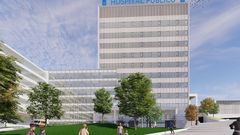 Infograf�a que recrea el aspecto de la futura torre polivalente del Novo Chuac, el hospital p�blico de A Coru�a.