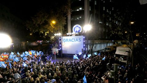 DICIEMBRE 2015. El presidente del PP Mariano Rajoy celebra desde la sede de Gnova los resultados electorales del 20D, en unos comicios en los que el PP logr 123 escaos