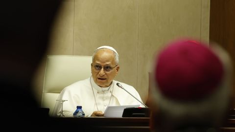 El Papa Le�n XIV durante la reuni�n con los obispos de la Conferencia Episcopal Espa�ola (CEE).