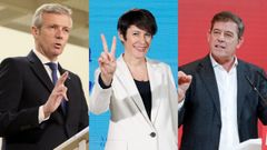 Los�candidatos del PPdeG, Alfonso Rueda; del BNG, Ana Pont�n, y del PSdeG, Jos� Ram�n G�mez Besteiro