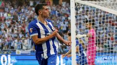 El canterano deportivista Diego Villares celebra su primer gol en Primera Divisi�n.