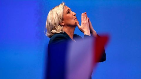 Marine Le Pain, l�der del Frente Nacional, durante la presentaci�n de la campa�a de su partido a las elecciones europeas