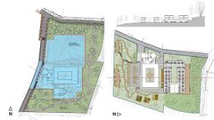 A la izquierda, en azul, la zona edificable de la parcela. A la derecha, lo que se plantea hacer junto al antiguo convento de las clarisas de Oleiros.