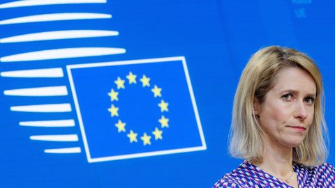 Kaja Kallas, durante la rueda de prensa posterior al consejo de ministros de Exteriores.