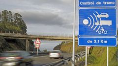 Aviso de radar de tramo en la autopista AG-55 entre Carballo y A Coruña.