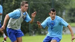 Mart�nez y Pena, en un entrenamiento del Racing en el 2010