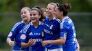 Andrea Sordo, Abi Quiroz, Vera Rico y Ana Buceta celebran un gol del Oviedo al Sporting