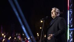 El primer ministro de Hungr�a, Viktor Orb�n, en un mitin de campa�a en Kecskemet, en el centro del pa�s.