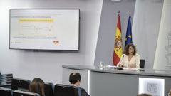 La ministra de Hacienda, Mara Jess Montero, durante la rueda de prensa de presentacin de los Presupuestos del 2022