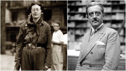 Simone Weil (Par�s, Francia, 1909-Ashford, Inglaterra, 1943), ataviada como miliciana en 1936, y George Bernanos (Par�s, 1888-Neuilly-sur-Seine, 1948).