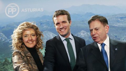 El l�der del PP, Pablo Casado, en Oviedo donde present� p�blicamente a la candidata popular a la Presidencia del Principado, Teresa Mallada, expresidenta de Hunosa, y al aspirante del PP a la Alcald�a de Oviedo, Alfredo Canteli, presidente del Centro Asturiano en la ciudad