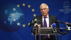 Borrell, en rueda de prensa tras la reuni�n de los ministros de Exteriores de la UE en Nueva York.