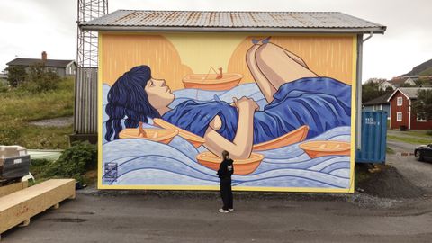 Mural en Lovund, en Noruega