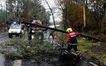 En Portomouro un �rbol cay� sobre la carretera, y en Ribadeo se desprendieron planchas de un edificio y rompieron cristales.