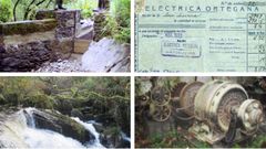 La toma, el azud, maquinaria de la central de Landoi y un recibo de El�ctrica Ortegana de abril de 1933