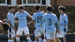 Los jugadores del Celta Juvenil A, celebrando un gol en un partido de la presente temporada.