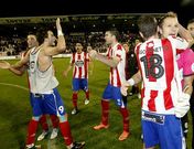 Los jugadores del Lugo, celebrando la victoria ante el Elche, l�der de Segunda.