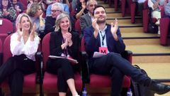 La vicepresidenta segunda, Yolanda D�az, la cocoordinadora de Sumar, Ver�nica M. Barbero, y el secretario xeral en Galicia, Paulo Carlos L�pez.