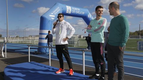 �scar Husillos, Adri�n Ben y Guillermo Sandino, en la inauguraci�n de la pista de San Cibrao en el 2023.