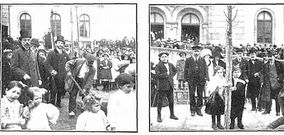 Reproducci�n de dos im�genes de la primera plantaci�n en la plaza de Pontevedra.