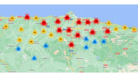 Nidos de velutina avistados en lo que va de a�o en Asturias