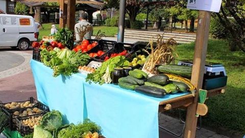 Un puesto de verduras en un mercado de Asturias