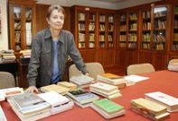 Kathleen March, onte no Instituto da Lingua Galega, minutos antes da s�a palestra en Filosof�a.<span lang= es-es > </span>