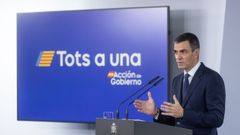 El presidente del Gobierno, Pedro S�nchez, durante una rueda de prensa posterior a la reuni�n del Consejo de Ministros.