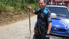 Foto de archivo de un miembro de la UMIR con una culebra