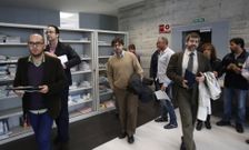 Cargos de la Xunta, t�cnicos y representantes sindicales, cuando iniciaban la visita. 