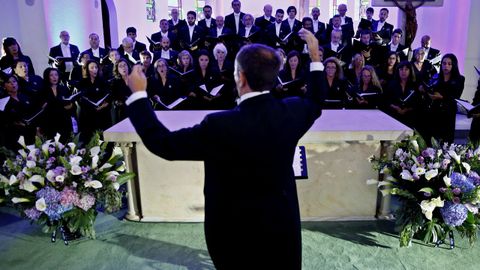 Miembros del Coro de la Fundaci�n Princesa de Asturias ensayan hoy, mi�rcoles 12 de septiembre de 2018, momentos previos a la inauguraci�n del S�ptimo Festival Internacional de M�sica Sacra que se realiza en Bogot� (Colombia)