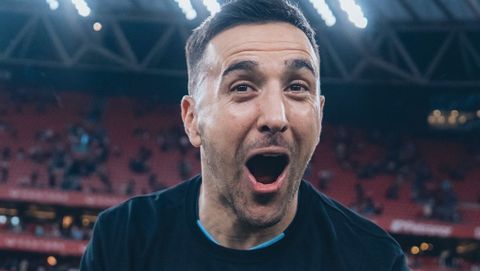 El jugador del Celta Mat�as Vecino, celebrando la clasificaci�n europea de la pasada temporada.