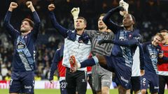 Javi Rueda, Carlos Dom�nguez, Andreu Radu e Ilaix Moriba, tras el triunfo del Celta ante el Madrid.