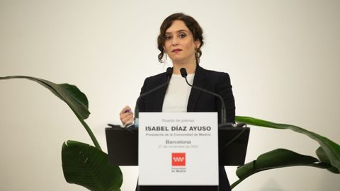 Ayuso, en la rueda de prensa ofrecida este viernes en Barcelona