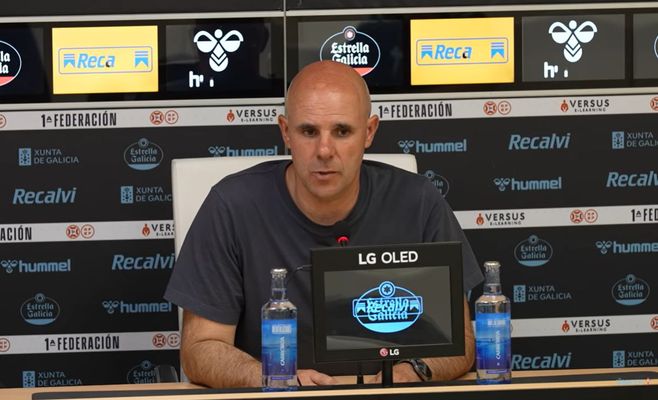 El entrenador del Celta Fortuna, Fredi �lvarez, en su comparecencia posterior al duelo ante el Europa.