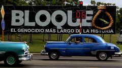 Cartel contra el bloqueo en La Habana.