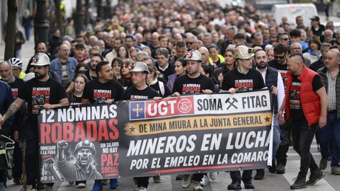 Los mineros de Mina Miura, en Tormaleo (Ibias), completan una marcha de seis etapas hasta Oviedo para exigir al nuevo empresario el pago de los salarios que se les adeudan desde hace diez meses, as� como el mantenimiento de la actividad en esta explotaci�n del suroccidente asturiano
